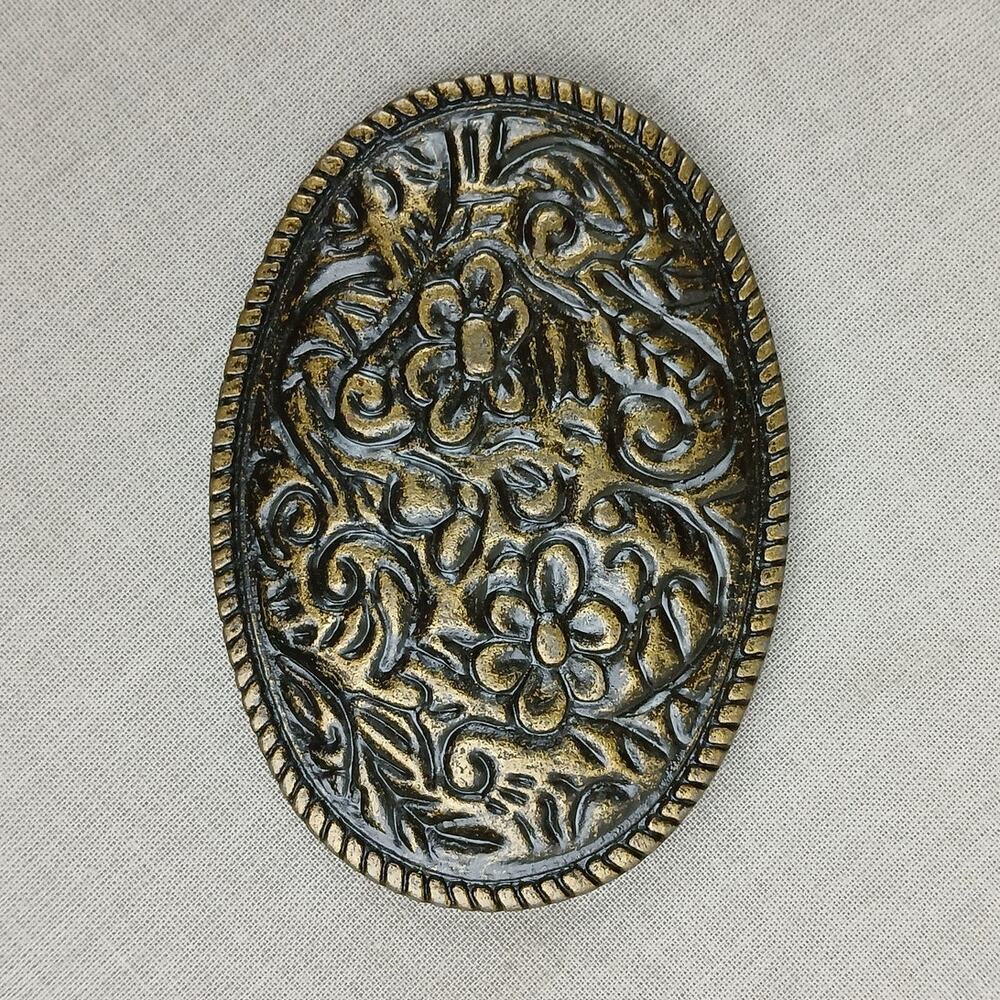 oval brass floral vintage belt buckle scarf slide  3" x 2" western